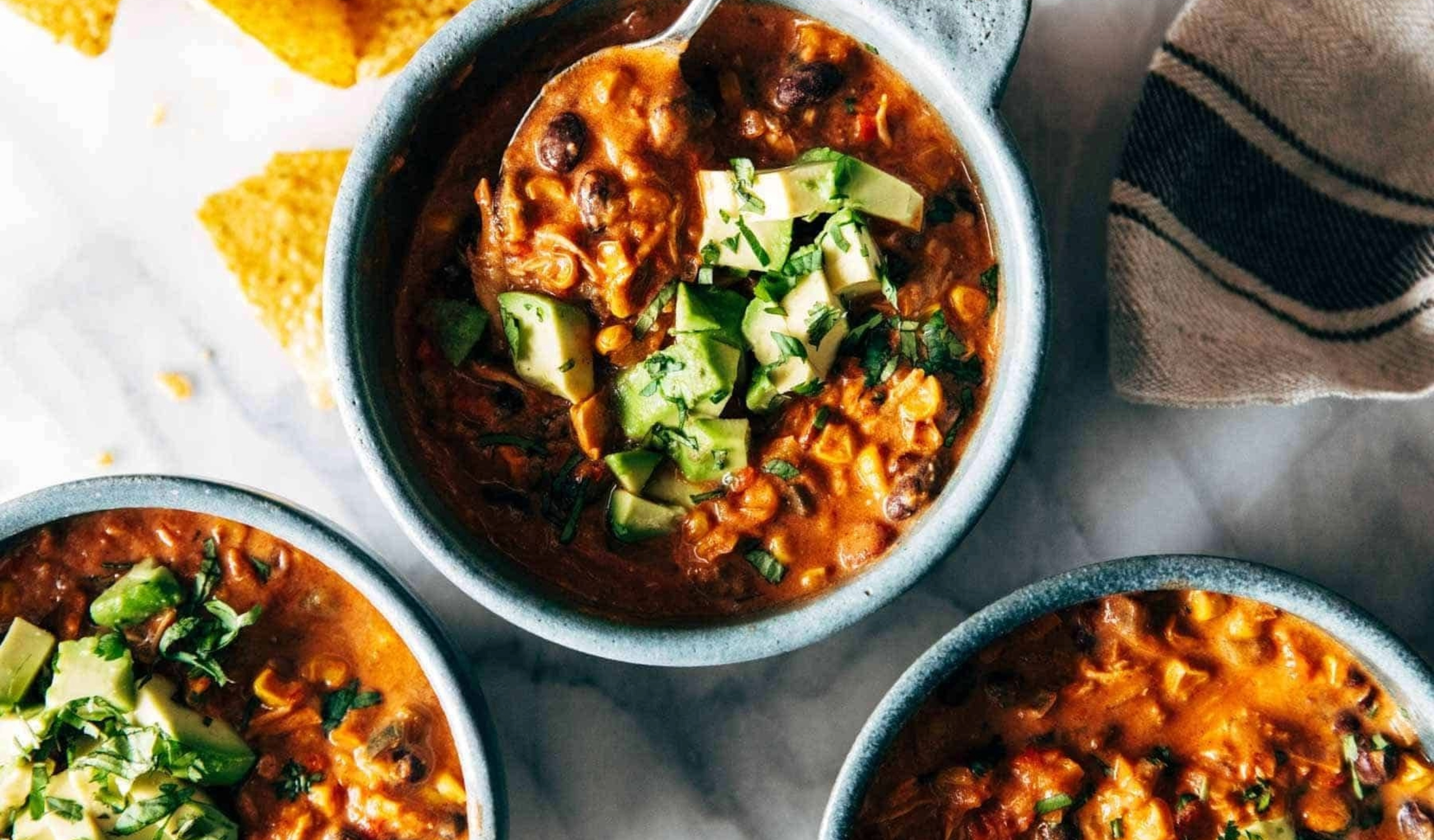 Queso Chicken Chili with Roasted Corn and Jalapeño