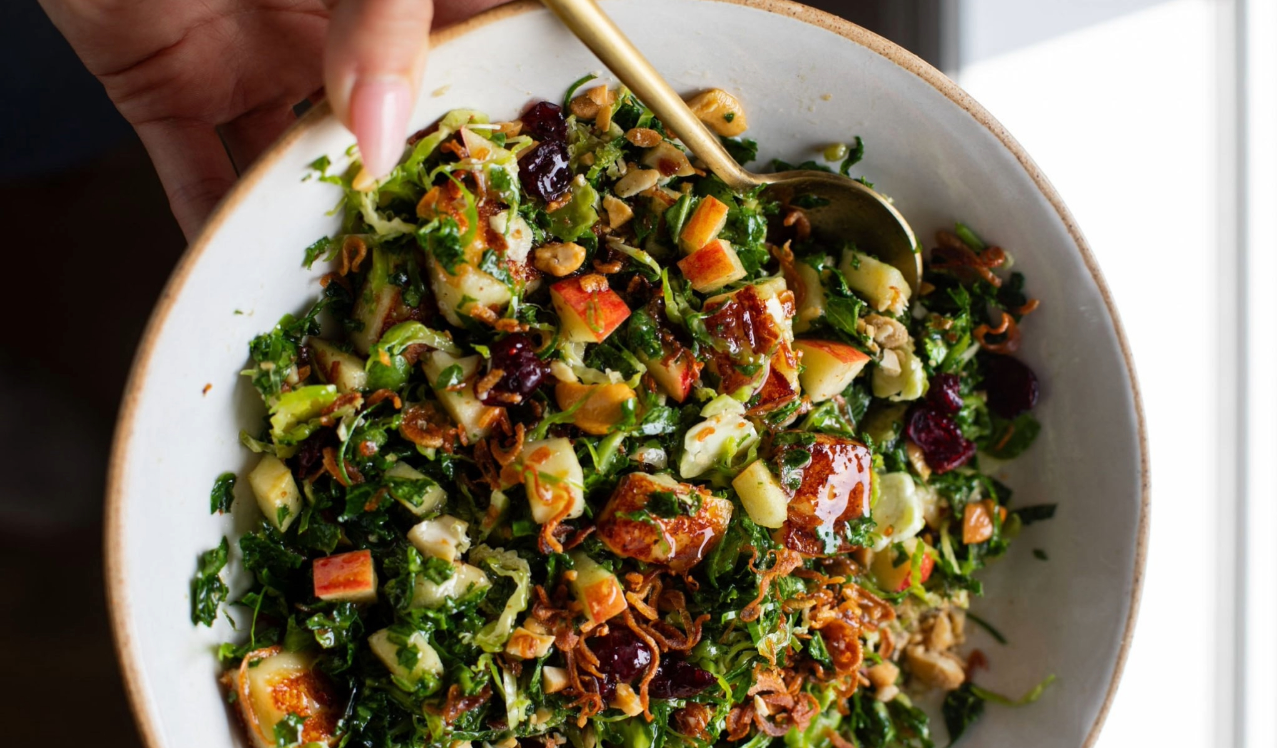 Kale Apple Salad with Crispy Shallots