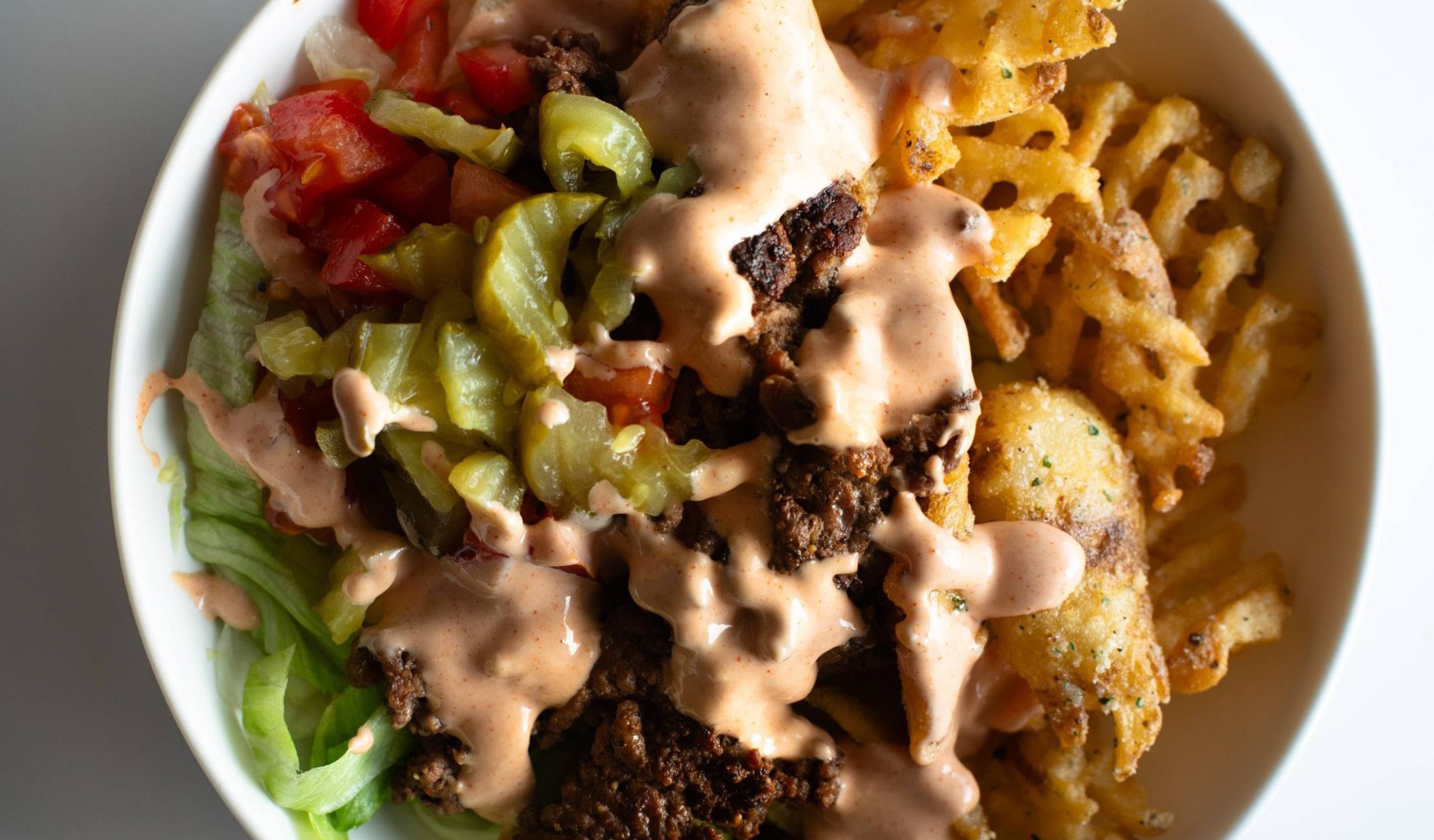 Burger Bowls with House Sauce and Ranch Fries
